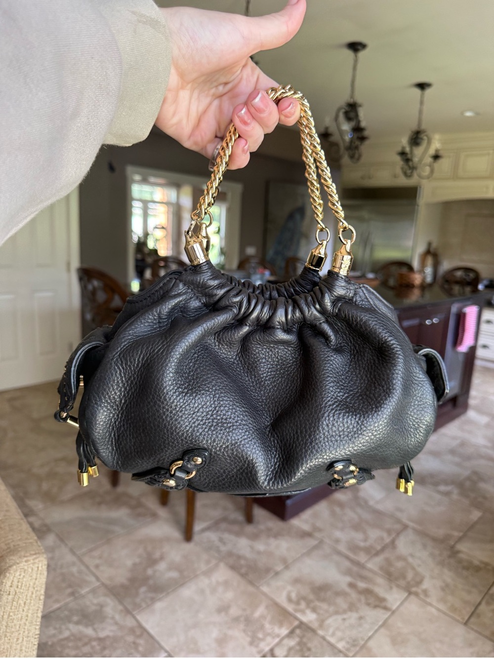 Mid- 2000s Cole Haan Black Leather Indie Sleaze Mini Slouchy Shoulder Bag